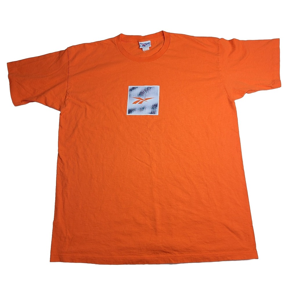 Reebok‎ Vintage Shirt Orange Made In USA Center Logo Single Stitch Size XL